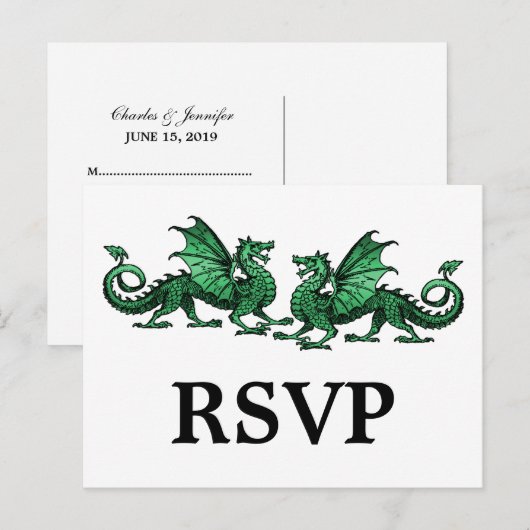 Green Elegant Dragons Response Briefkaart (Voorkant / Achterkant)