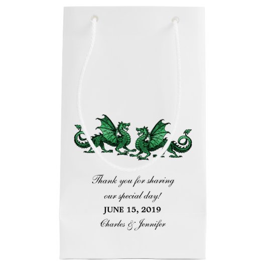 Green Elegant Dragons Wedding Gift Bag Klein Cadeauzakje (Voorkant)