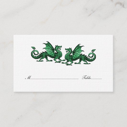 Green Elegant Dragons Wedding Place Card Plaatskaartje (Voorkant)