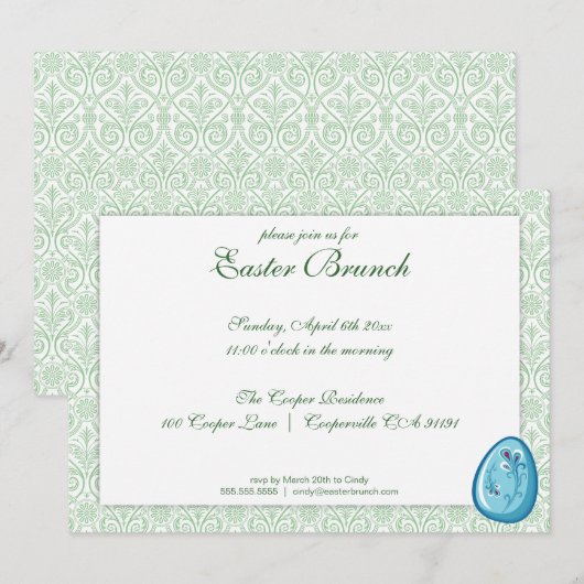 Green Elegant Easter Brunch Uitnodiging (Voorkant / Achterkant)