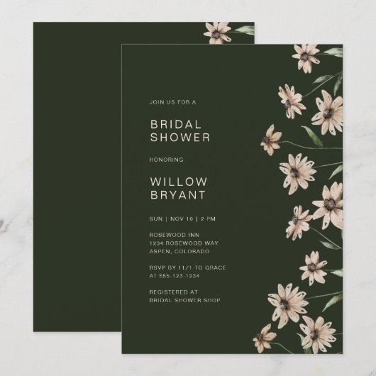 Green Elegant Floral Vrijgezellenfeest Kaart (Voorkant / Achterkant)