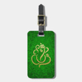 Green Elegant Gold Ganesha Indian Damask Patroon  Bagagelabel (Voorkant verticaal)
