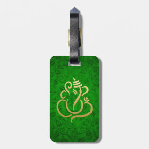 Green Elegant Gold Ganesha Indian Damask Patroon  Bagagelabel