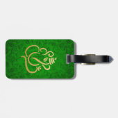 Green Elegant Gold Ganesha Indian Damask Patroon  Bagagelabel (Achterkant horizontaal)