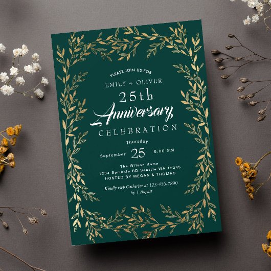 Green Elegant Gold Leaf Jubileum Uitnodiging