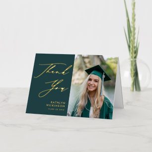 Green Elegant Gold Script Afstuderen Hartelijk dan Folie Wenskaart