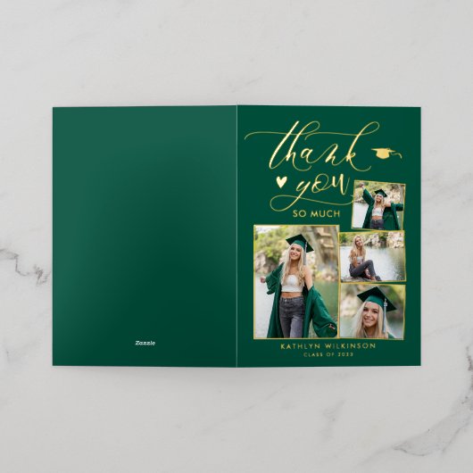 Green Elegant Gold Script Afstuderen Hartelijk dan Folie Wenskaart (Buiten Laag)