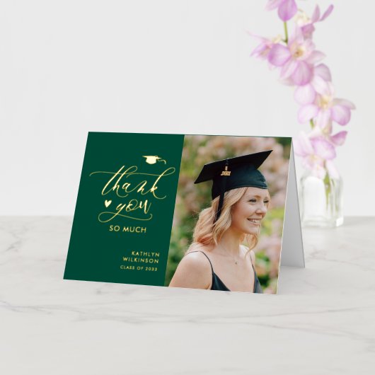 Green Elegant Gold Script Afstuderen Hartelijk dan Folie Wenskaart (Orchidee)