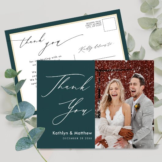 Green Elegant Gold Script Modern Weddenschap Harte Briefkaart