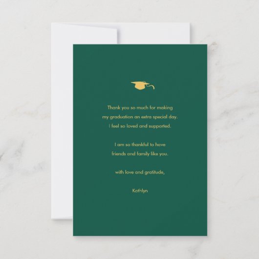 Green Elegant Gold Script Photo Collage Afstuderen Bedankkaart (Achterkant)