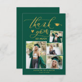 Green Elegant Gold Script Photo Collage Afstuderen Bedankkaart (Voorkant / Achterkant)