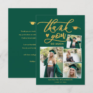 Green Elegant Gold Script Photo Collage Afstuderen Bedankkaart