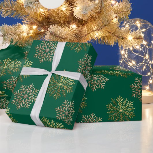 Green Elegant Gold Snowflakes Pattern New Year Cadeaupapier (Feestdagen)