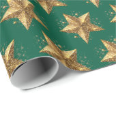 Green Elegant Gold Stars Pattern New Year winter Cadeaupapier (Rol Hoek)