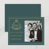 Green Elegant Golden Calligraphy Save the Date (Voorkant / Achterkant)