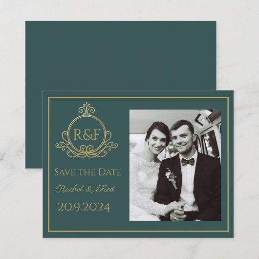 Green Elegant Golden Calligraphy Save the Date (Voorkant / Achterkant)