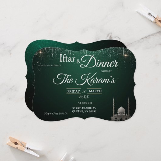 Green Elegant Mosque Ramadan Iftar Party  Kaart (Voorkant / Achterkant in situ)