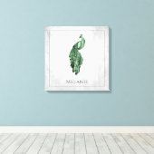 Green Elegant Peacock Canvas Print (Insitu (Houten vloer))