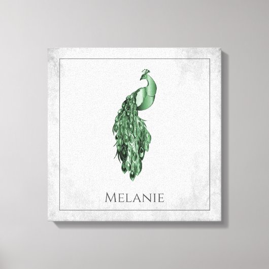 Green Elegant Peacock Canvas Print (Voorkant)