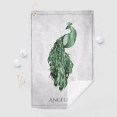 Green Elegant Peacock Golf Towel Golfhanddoek (Insitu)
