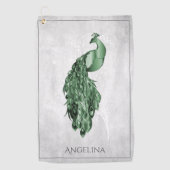 Green Elegant Peacock Golf Towel Golfhanddoek (Voorkant)