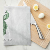 Green Elegant Peacock Kitchen Towel Theedoek (Quarter Fold)