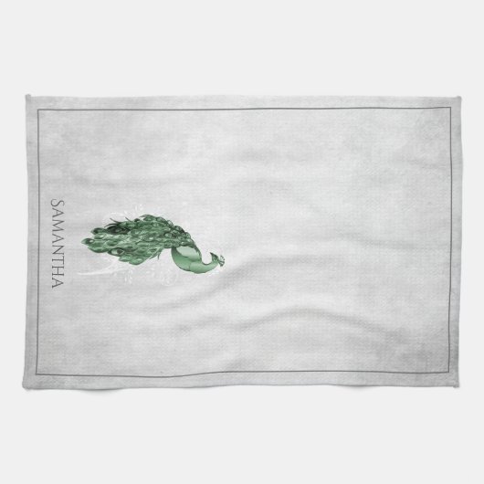 Green Elegant Peacock Kitchen Towel Theedoek (Horizontaal)