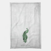 Green Elegant Peacock Kitchen Towel Theedoek (Verticaal)