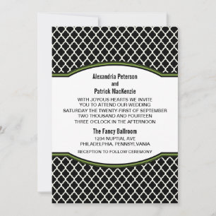 Green Elegant Quatrefoil Wedding Invite Kaart
