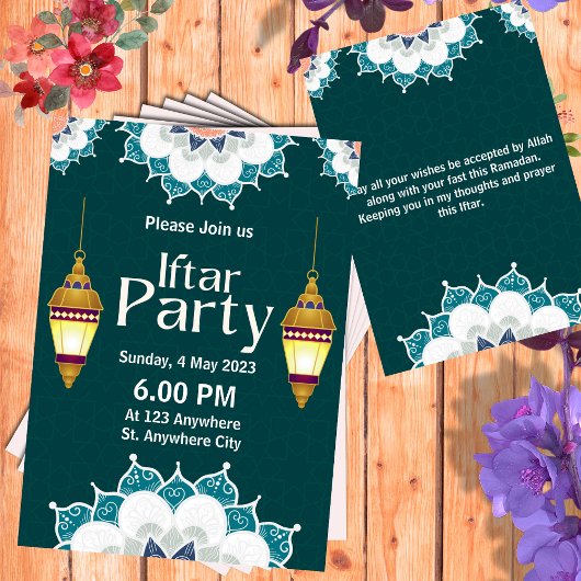 Green Elegant Ramadan Iftar Party Invitation Kaart