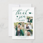 Green Elegant Script 4 Foto Afstuderen Dank u Kaart (Voorkant)