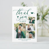 Green Elegant Script 4 Photo Collage Afstuderen Bedankkaart (Staand voorkant)