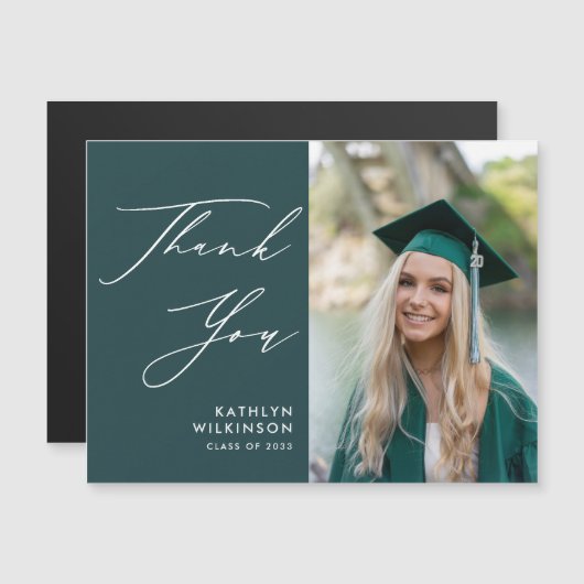 Green Elegant Script Photo Afstuderen Hartelijk da (Voorkant / Achterkant)