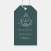 Green Elegant Silver Calligraphy Weddenschap Harte Cadeaulabel (Achterkant)