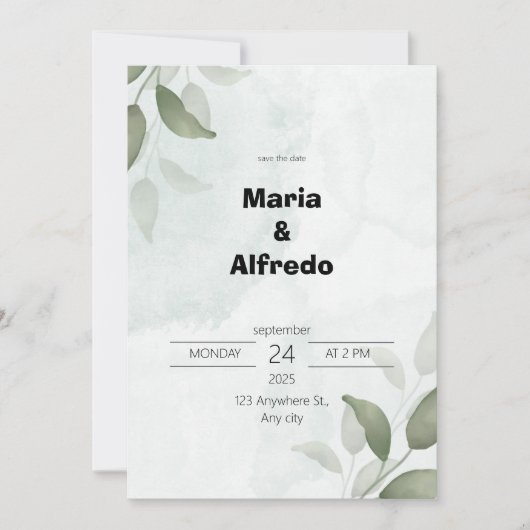 Green Elegant Wedding Invitation Kaart (Voorkant)
