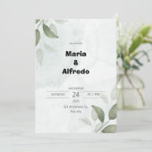 Green Elegant Wedding Invitation Kaart (Staand voorkant)