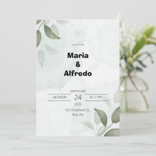 Green Elegant Wedding Invitation Kaart (Staand voorkant)