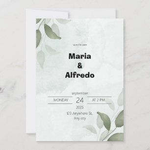 Green Elegant Wedding Invitation Kaart