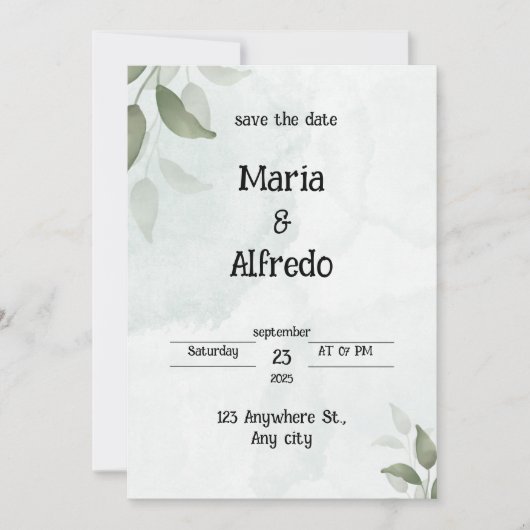 Green Elegant Wedding Invitation Kaart (Voorkant)