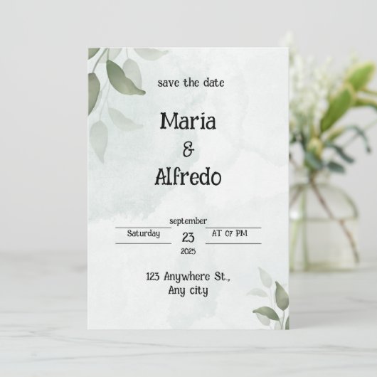 Green Elegant Wedding Invitation Kaart (Staand voorkant)