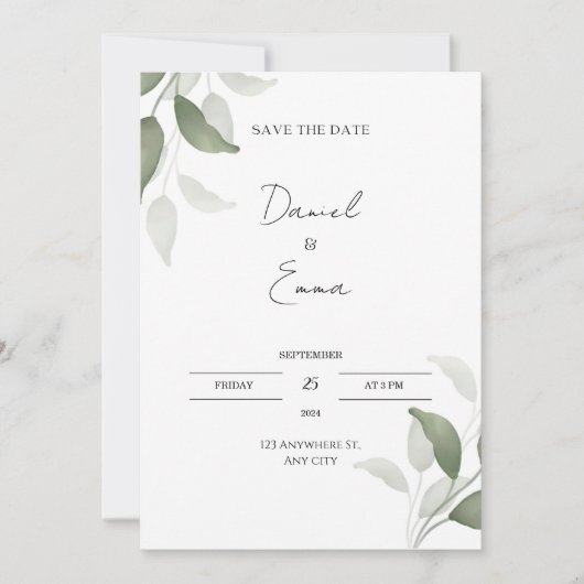 Green Elegant Wedding Invitation Kaart (Voorkant)