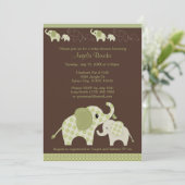 Green ELEPHANT Baby shower Invitation CE-G Kiss Kaart (Staand voorkant)