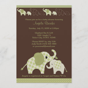 Green ELEPHANT Baby shower Invitation CE-G Kiss Kaart
