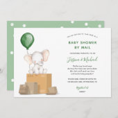 Green Elephant Baby shower per Mail uitnodiging (Voorkant / Achterkant)