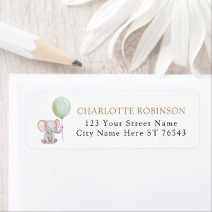 Green Elephant Balloon Baby shower Return Address Etiket