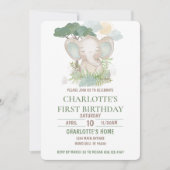 Green Elephant Birthday Party Kaart (Voorkant)