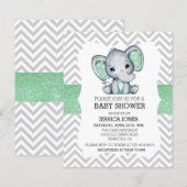 Green Elephant Chevron Glitter Baby shower Invitat (Voorkant / Achterkant)