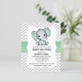 Green Elephant Chevron Glitter Baby shower Invitat (Staand voorkant)