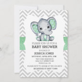 Green Elephant Chevron Glitter Baby shower Kaart (Voorkant)