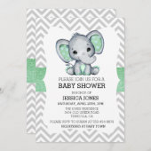 Green Elephant Chevron Glitter Baby shower Kaart (Voorkant / Achterkant)